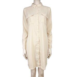 ICHI Butter Yellow Shirt Long Sleeves Belted French Tunic Summer Dress sz 36